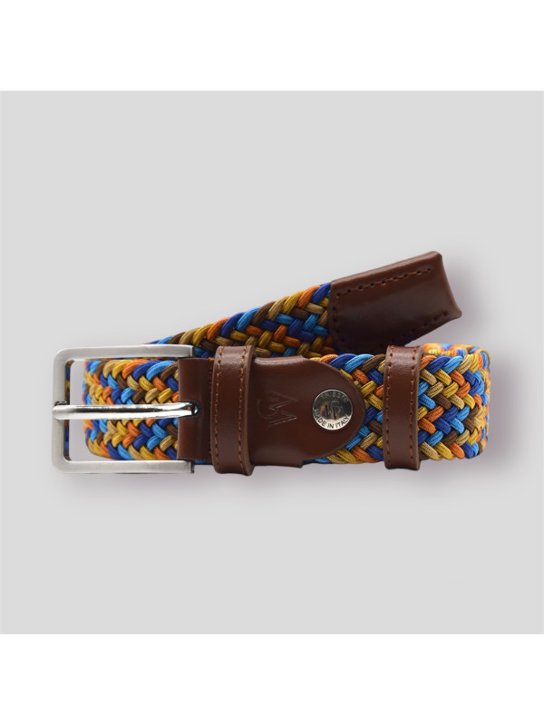Cintura Elastica Multicolore Intrecciata Regolabile Alta 3 cm Con Fibbia Free Nichel